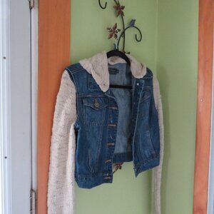 Ci Sono Denim Jacket with Sweater Sleeves and Removal Sweater Hood